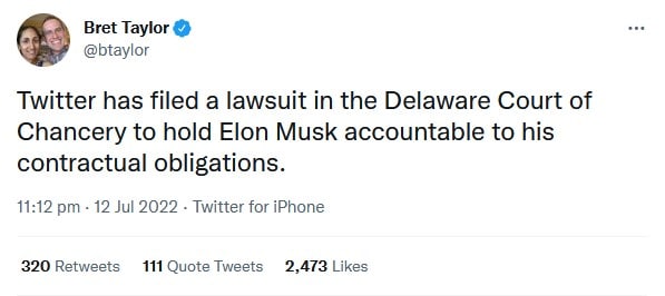 Wow! Elon Musk is sued by Twitter for attempting to cancel the deal 28 Elon Musk is sued by Twitter Twit